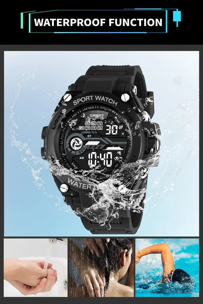 Reloj deportivo YIKAZE para hombre, relojes deportivos impermeables para hombre, reloj militar Digital LED multifunción, reloj despertador, reloj de pulsera electrónico