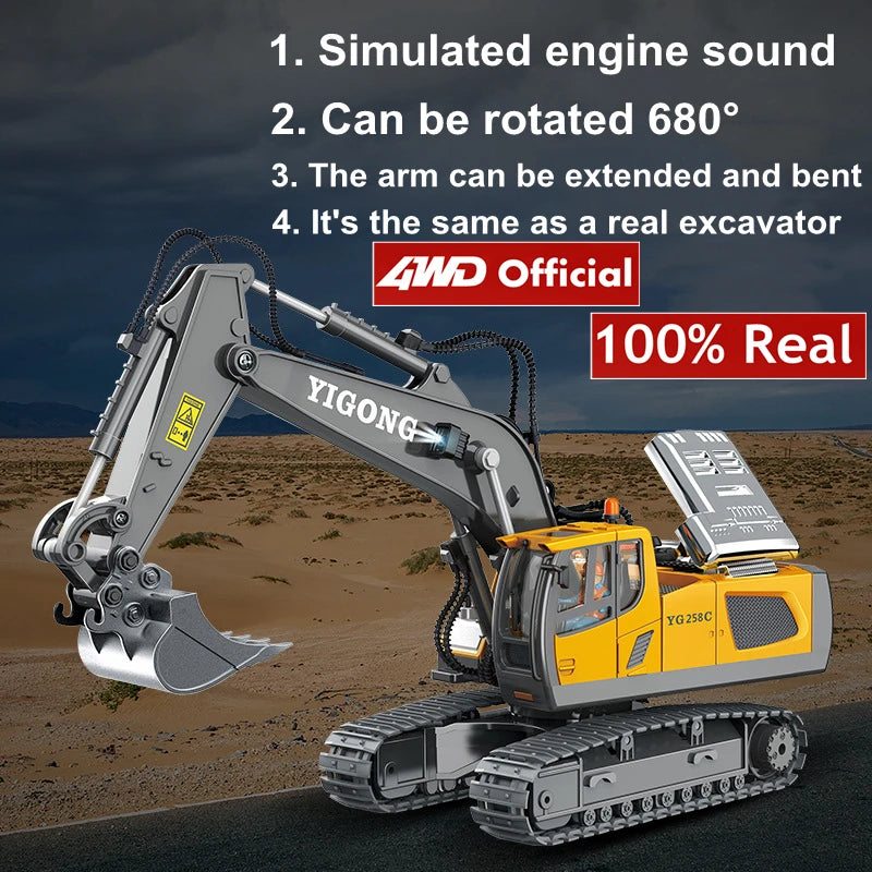 Excavadora, Volquete y Bulldozer RC 4x4 de Aleación, Vehículos de Construcción