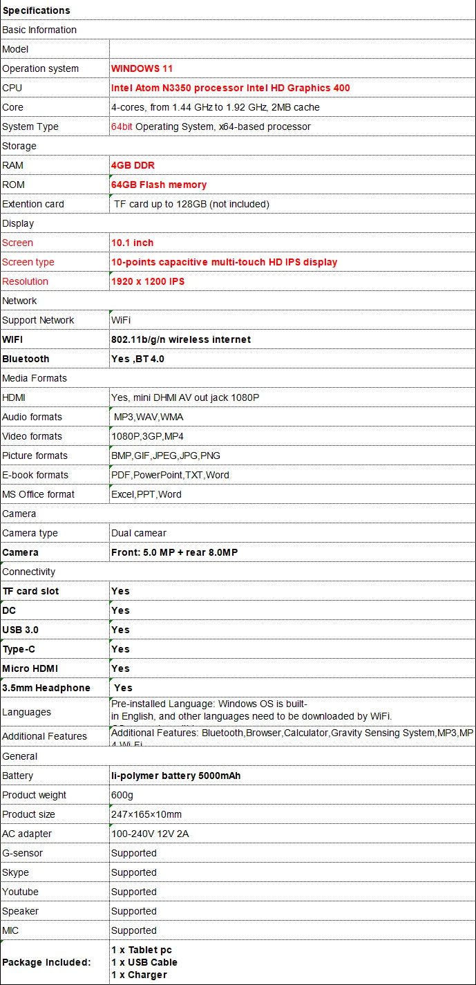 Gran Oferta Max111 Tableta de 10.1 Pulgadas con CPU Intel N4000 de 64 Bits, Windows 10, 4 GB de RAM DDR, 32 GB de ROM, USB 3.0, Pantalla IPS HD-MI de 1280 x 800