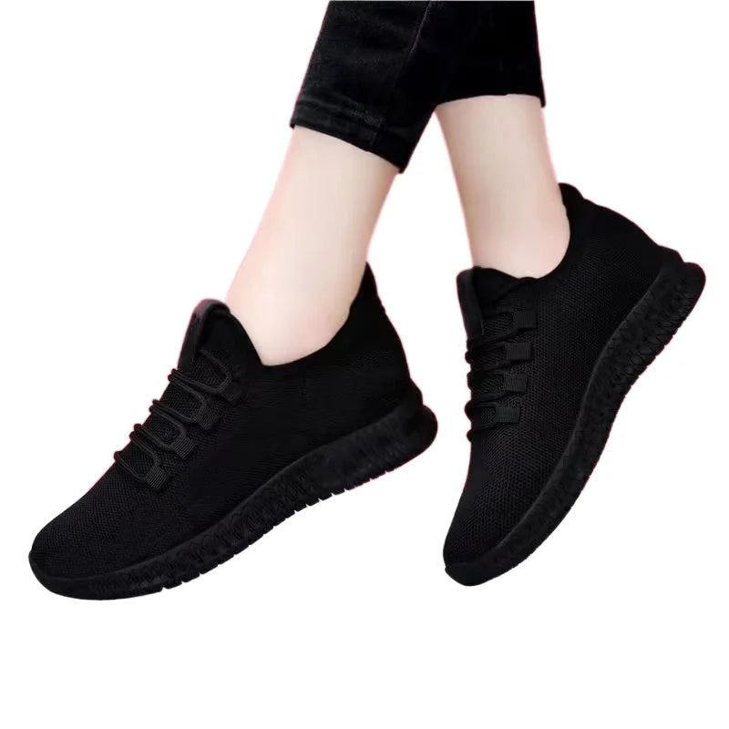 Zapatos informales con plataforma antideslizante transpirable para mujer, zapatillas coreanas para correr, zapatillas negras, otoño 2024