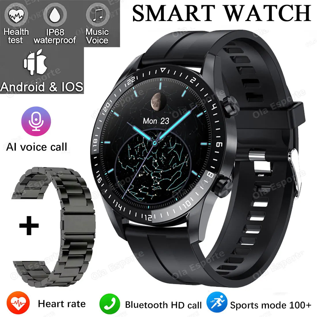 Smartwatch ECG y PPG con Monitor de Presión Arterial y Llamadas BT