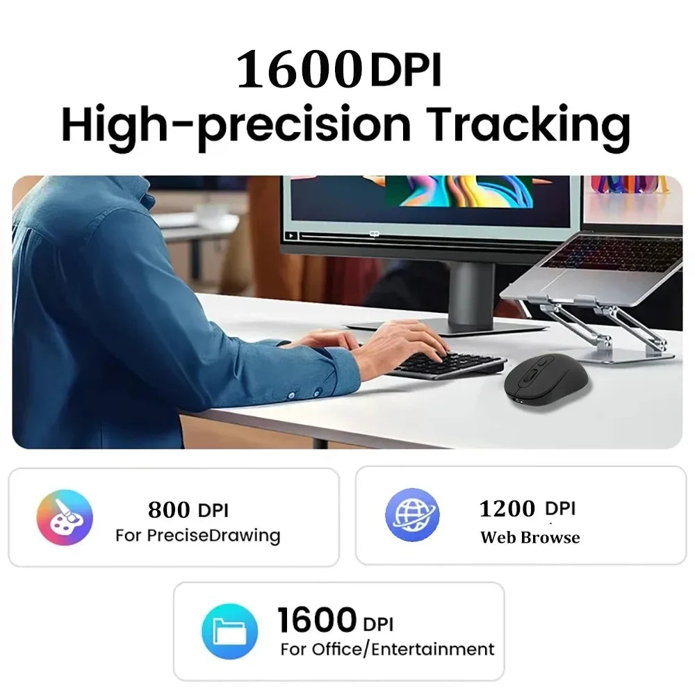 Ratón inalámbrico Bluetooth 5,2 de 2,4G, ratón recargable de modo Dual para juegos, ratón silencioso de 1600 DPI para PC, portátil, MacBook Pro Bluetooth 5.2 Mouse 2.4G Wireless Mouse Rechargeable Dual Mode Gaming Mous