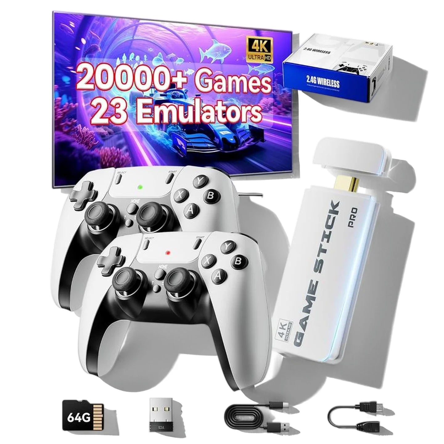 Consola de Juegos M15 4K TV, Control Inalámbrico, 64GB con 20,000 Juegos Integrados, Máquina de Juegos Retro Portátil