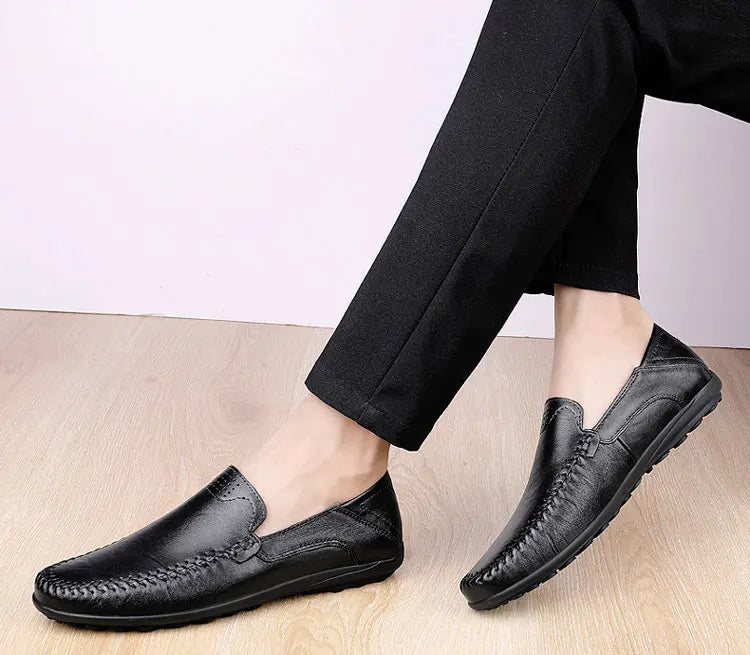 CLOHOO Zapatos casuales de negocios para hombres Costuras de cuero Cómodo Fondo de goma transpirable Segunda capa de piel de vaca