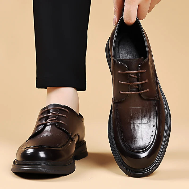 Mocasines de cuero para hombre con suela gruesa, cómodos para uso formal