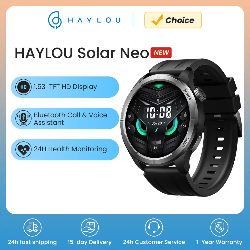 Reloj Inteligente Solar Neo con Pantalla HD, Control de Salud 24H y Llamadas