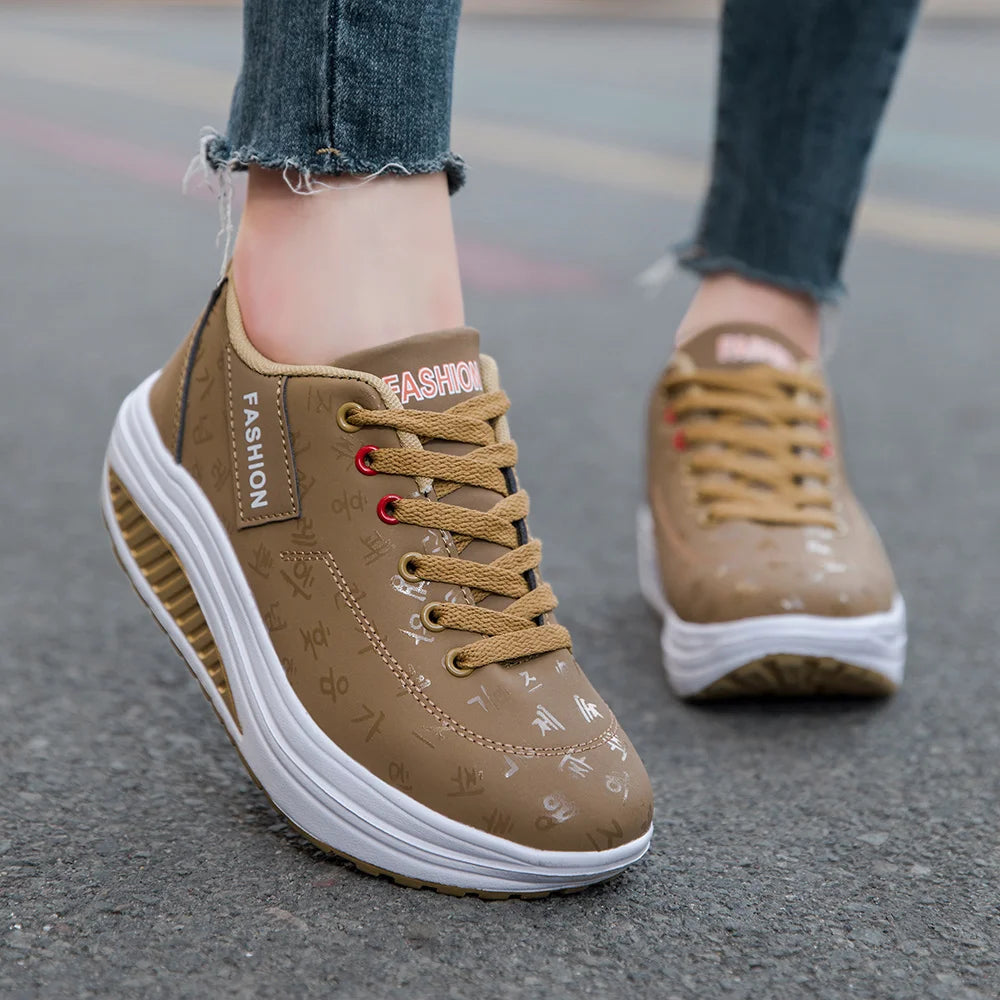Zapatillas de Cuña para Mujer - Transpirables, Suela Gruesa y Cordones