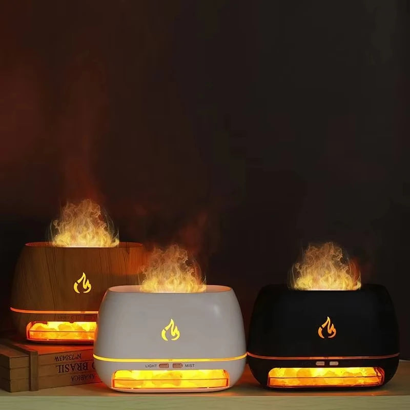 Nuevo Humidificador de aire con Aroma de fuego y llama 3D, piedra de sal de cristal del Himalaya, luz nocturna colorida, difusor de aceite esencial de aromaterapia