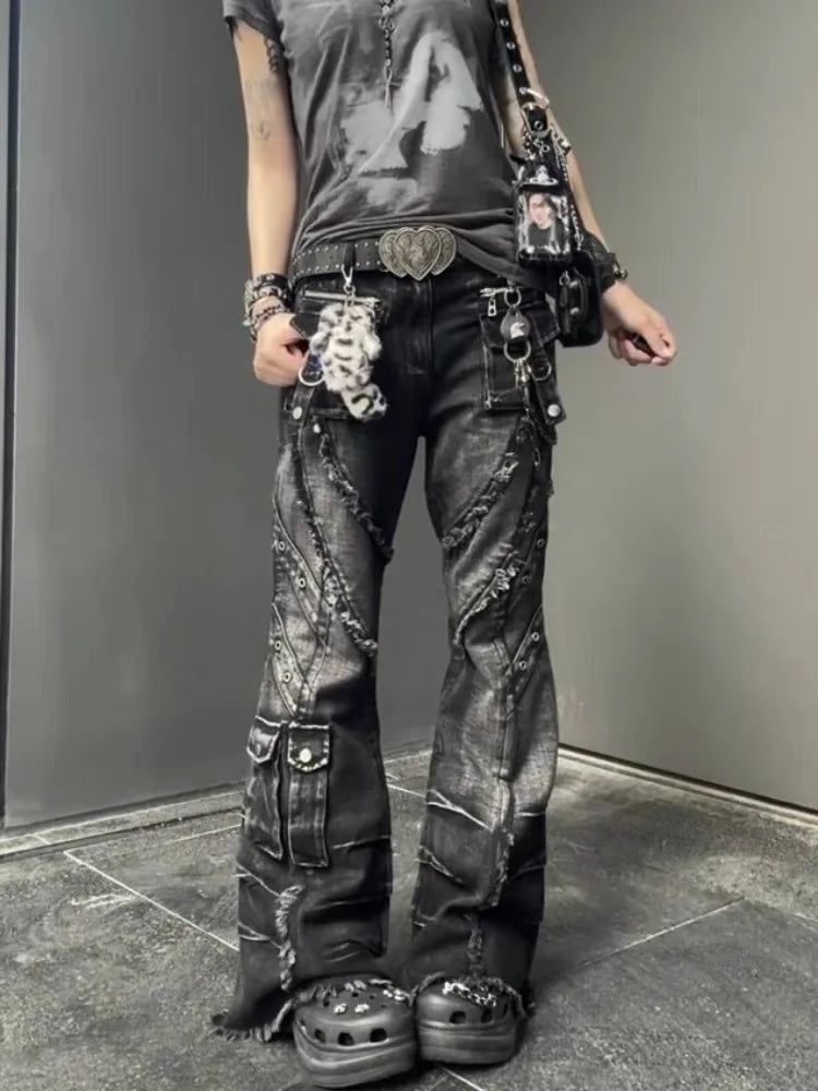 Pantalones Vaqueros Acampanados Y2K para Mujer, Estilo Japonés Dark Academia