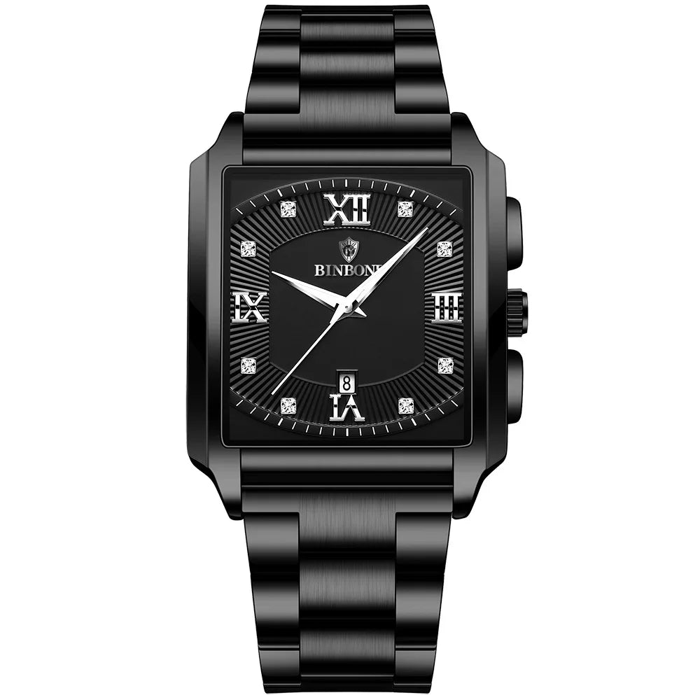Reloj de Cuarzo Analógico de Lujo BINBOND para Hombre Esfera Cuadrada