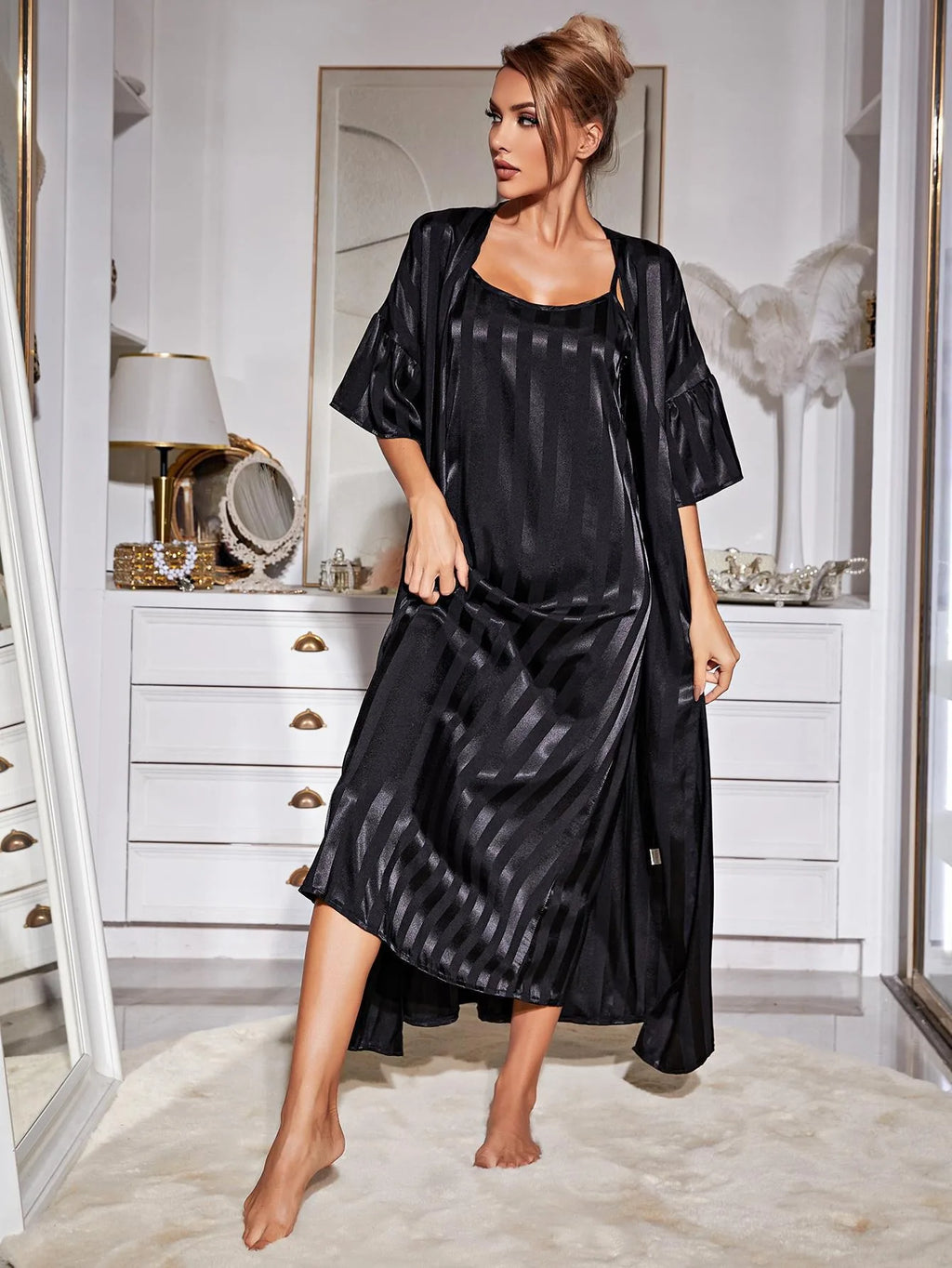 Conjunto de Pijama de Seda Helada para Mujer — Manga Larga