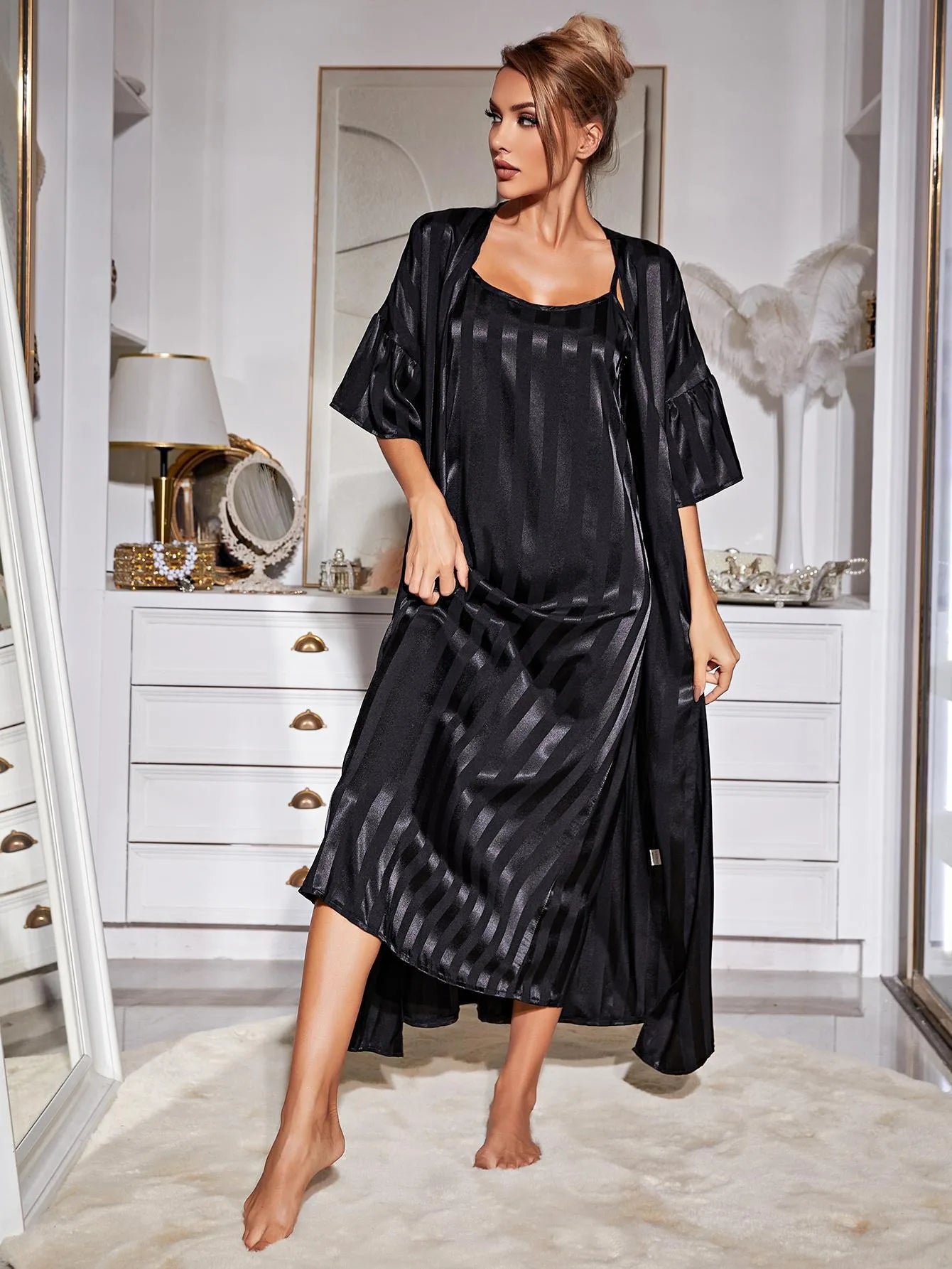 Conjunto de Pijama de Seda Helada para Mujer — Manga Larga