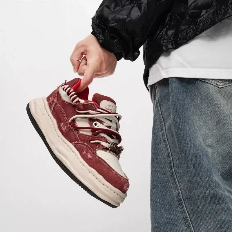 Zapatillas de skate de mezclilla retro para hombre con plataforma