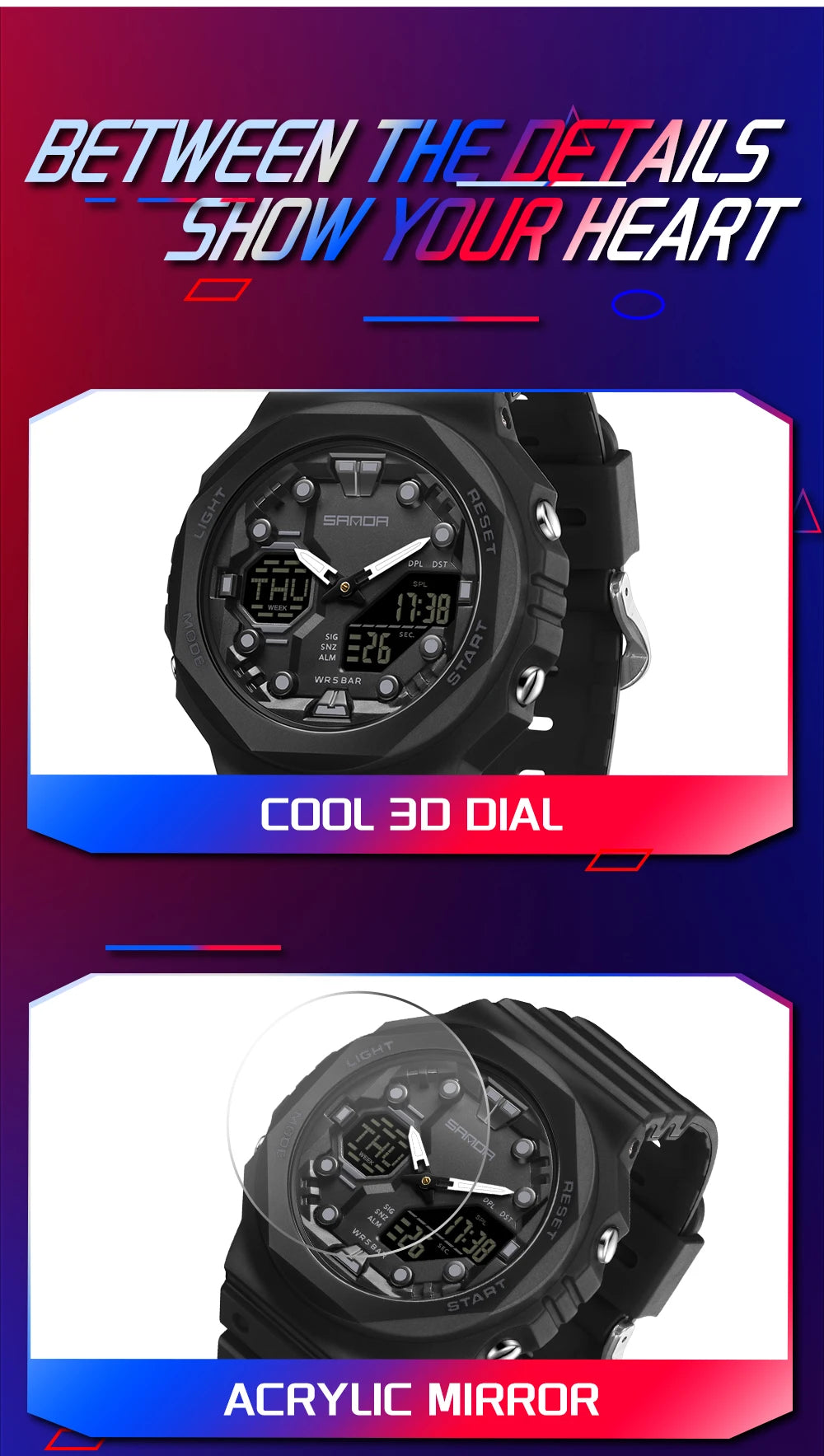 Reloj Digital SANDA 6200 para Hombre, Deportivo LED Impermeable 50M