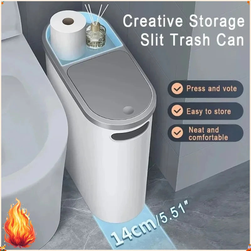 Cubo de basura con tapa de gran capacidad, diseño estrecho e impermeable para baño y cocina