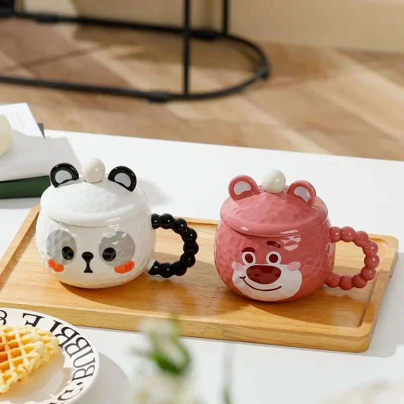 Taza de café de cerámica con tapa y cuchara, ideal para regalo o uso personal