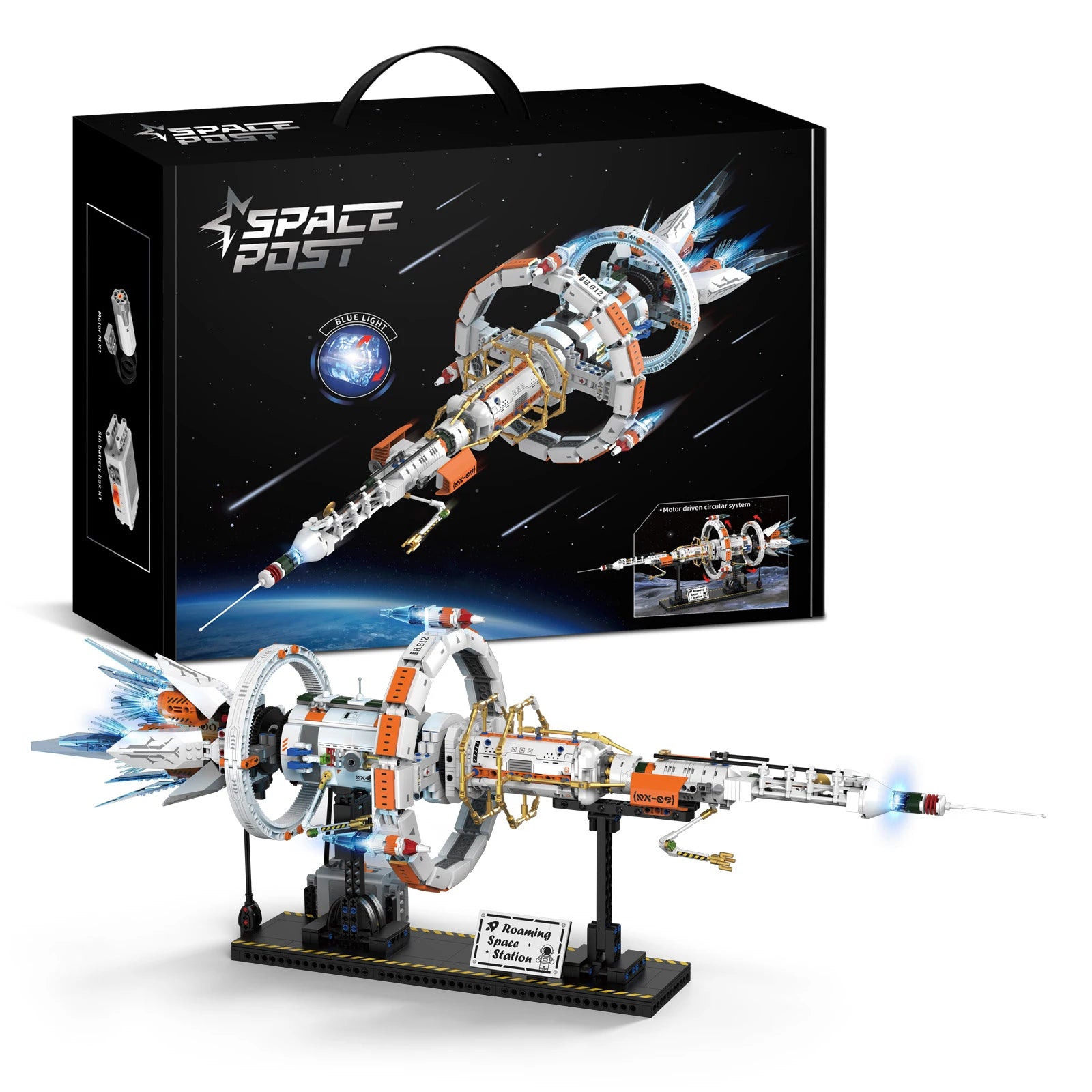 Serie de exploración espacial, modelo de bloques de construcción, estación espacial con propulsor y soporte, adornos MOC creativos de escritorio para adultos