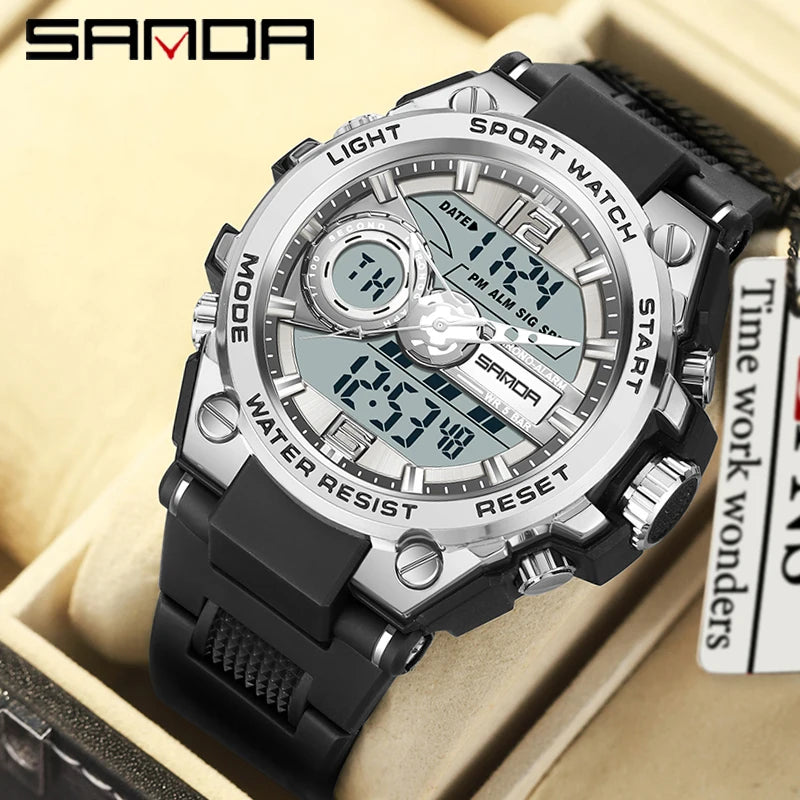 Reloj Deportivo Militar SANDA 6092 Pantalla Dual LED, Resistente al Agua