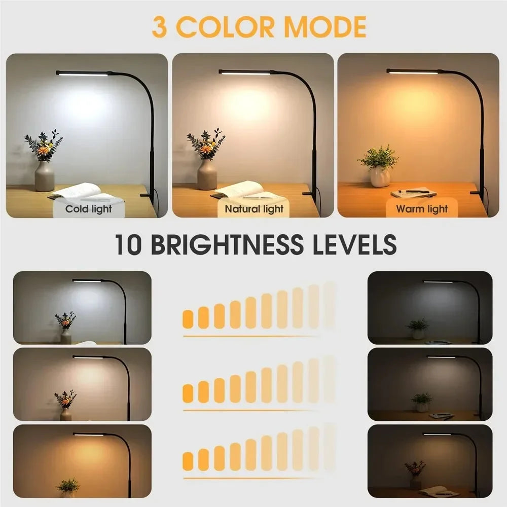 Lámpara de Escritorio LED de Doble Cabezal con Clip, Regulable, para Monitor de Computadora, Lámpara de Mesa para Arquitectos, para Oficina, Lectura