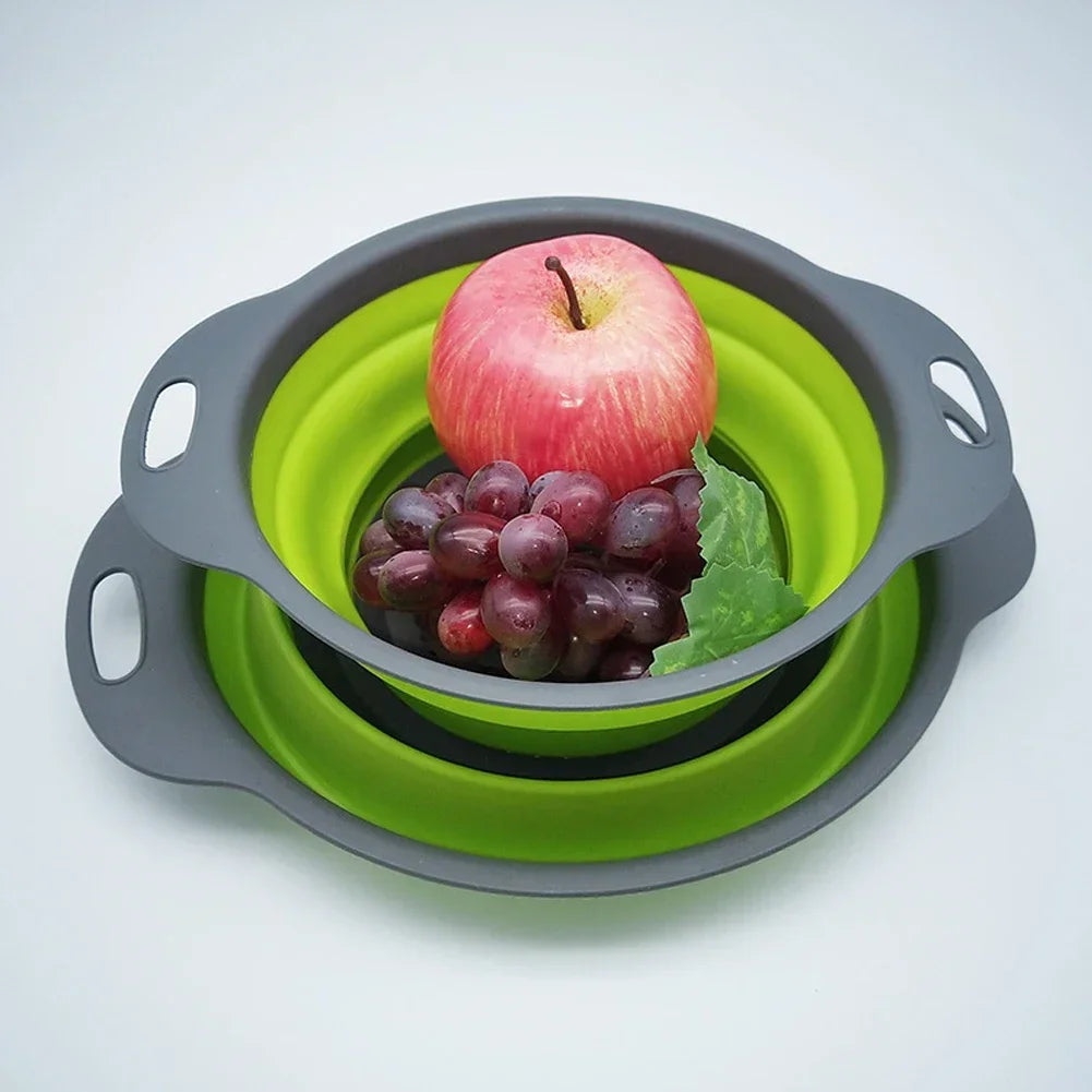 Escurridor plegable de silicona, cesta para lavar frutas y verduras, colador plegable, escurridor plegable, herramienta de almacenamiento de cocina