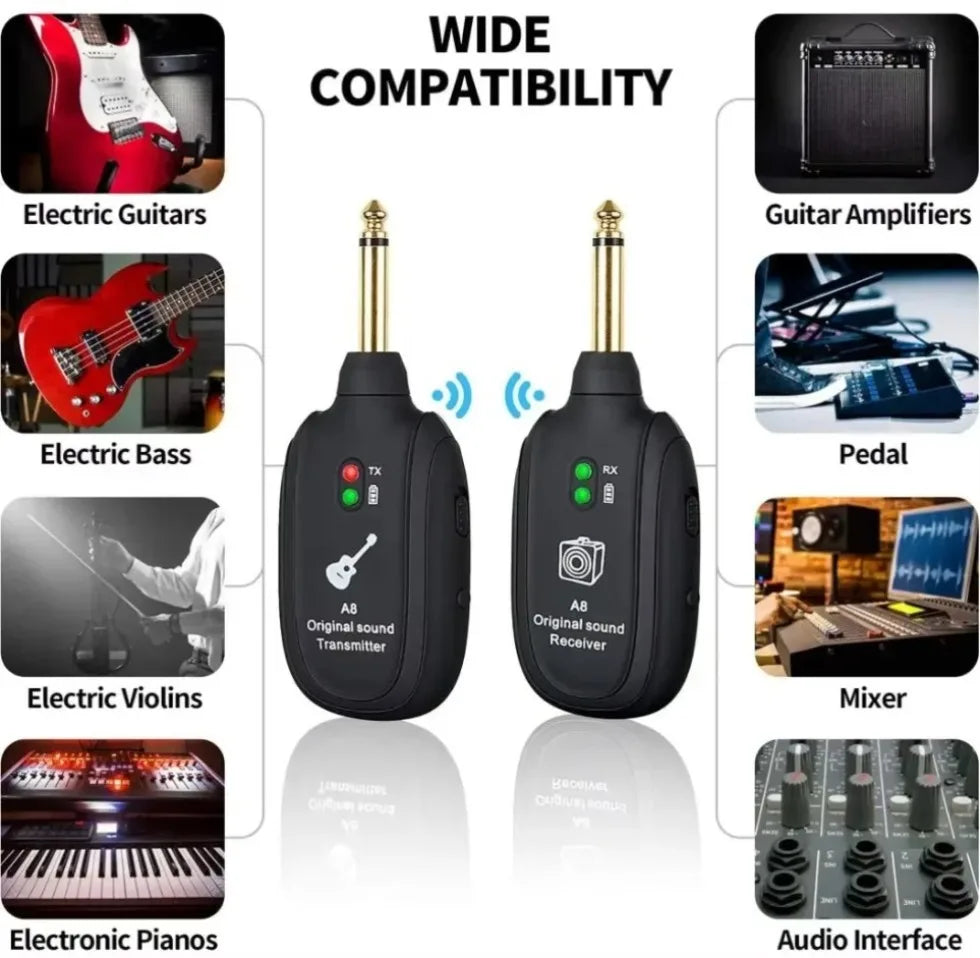 Transmisor y receptor inalámbrico para guitarra de 50M, sonido original sin demora, recargable, para guitarra eléctrica, bajo, ukelele, uso en escenario y estudio.