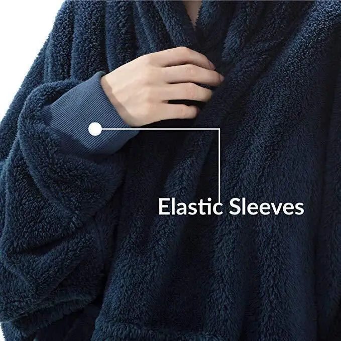 Sudadera con capucha de lana de doble cara para mujer y hombre, manta de gran tamaño con Bolsillo grande, sudaderas sueltas cálidas para pareja, bata de invierno 2024