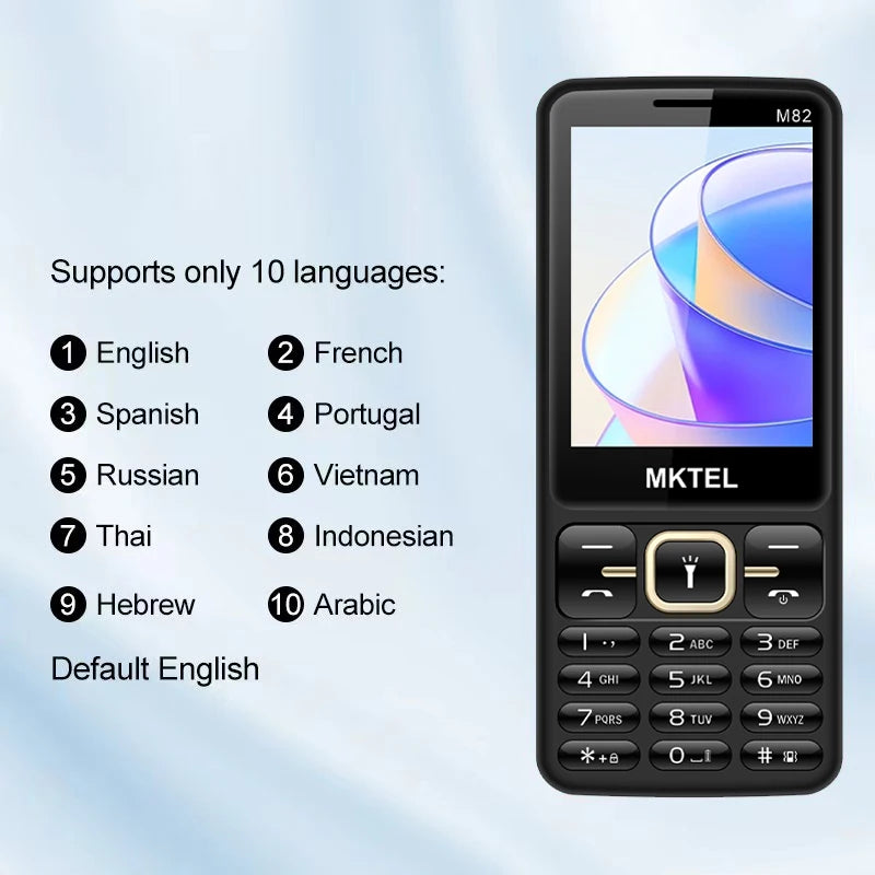Teléfono con Teclado Grande MKTEL M82, Pantalla de 2.8 Pulgadas, Doble SIM, 1800 mAh, Bluetooth, MP3, Cámara, Mini Teléfono
