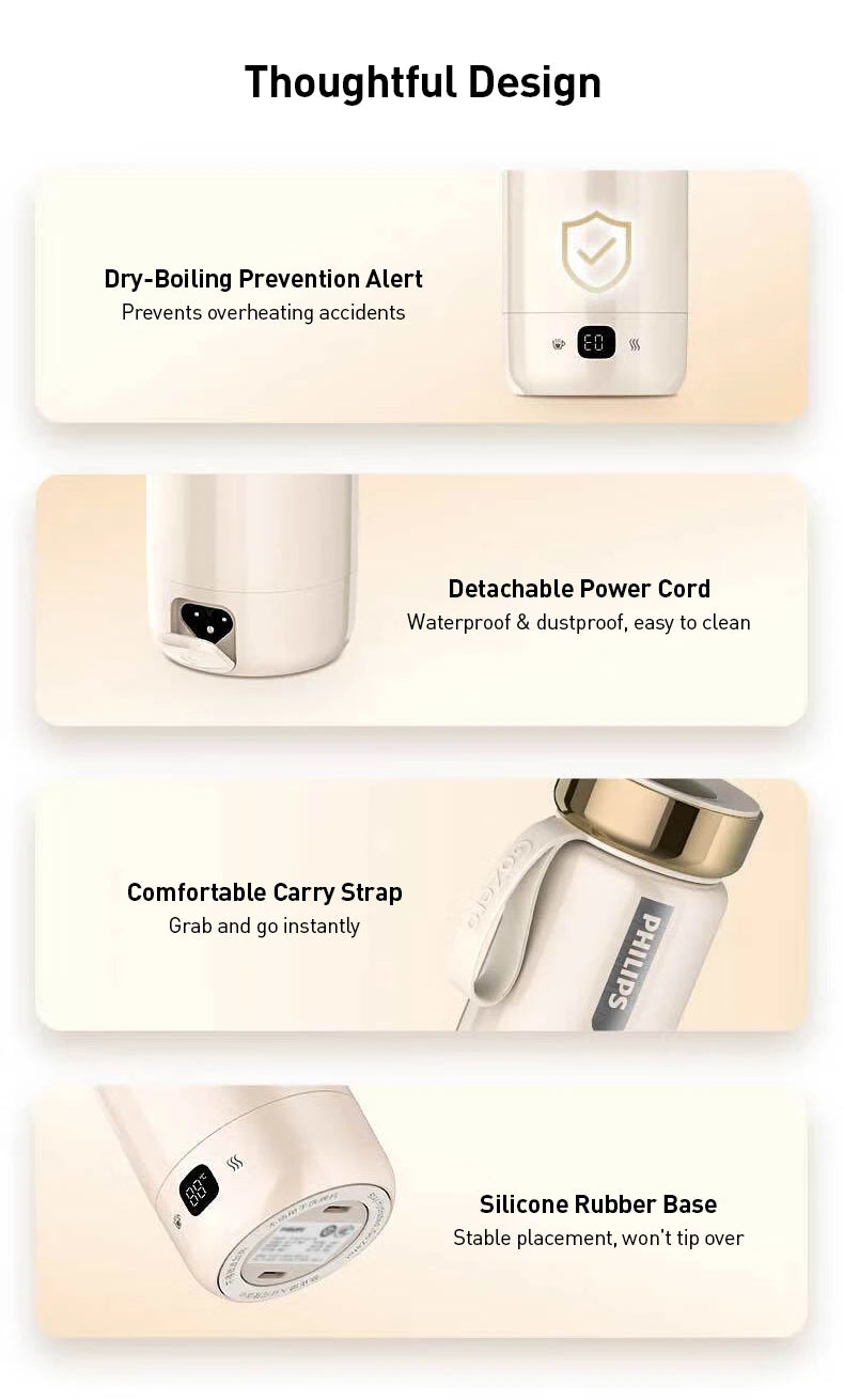 Taza Calefactora Eléctrica Portátil 400ml con 5 Niveles de Temperatura