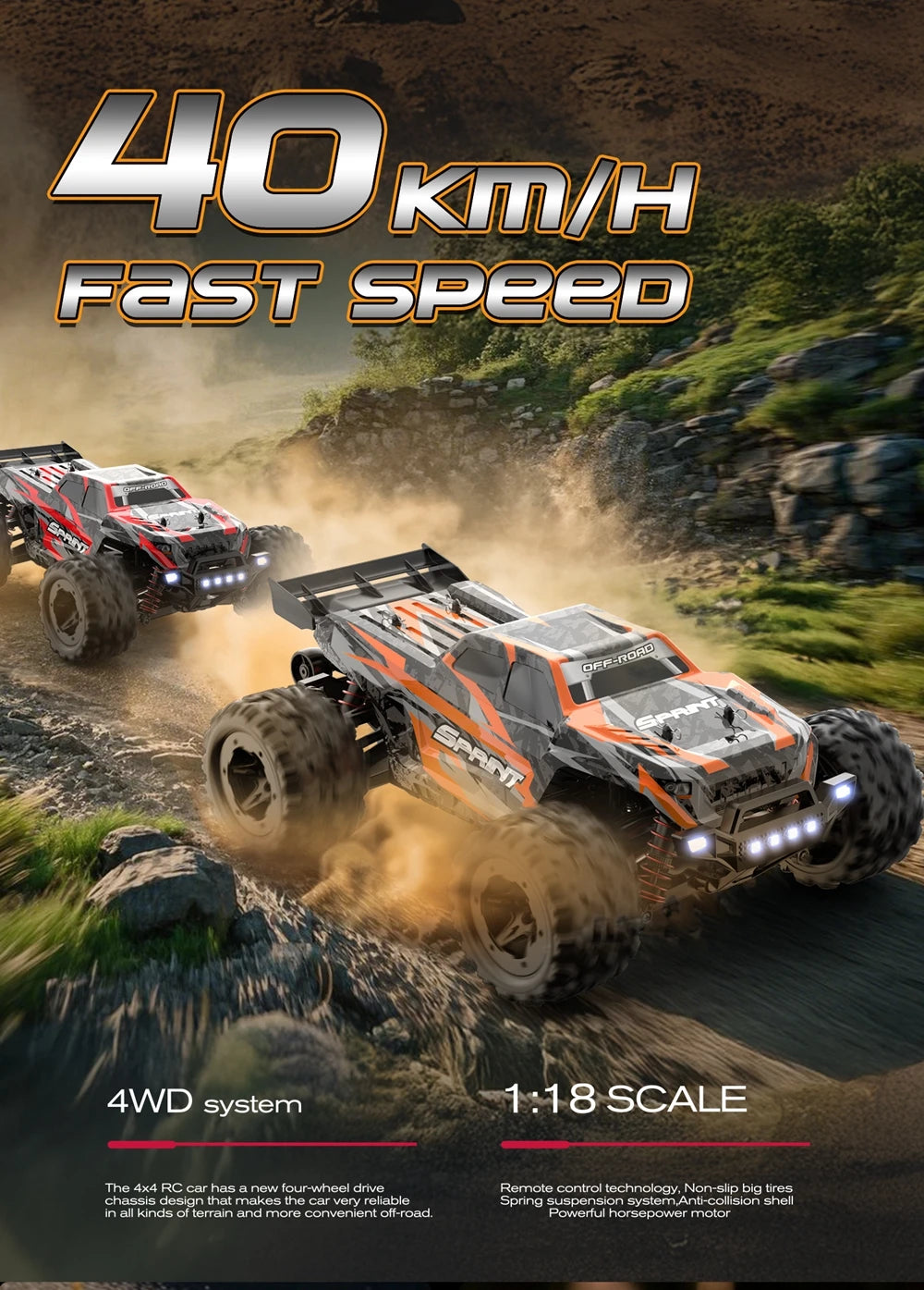 Auto RC 4WD 1:18 Todoterreno Oike 40KM/H Impermeable para Niños