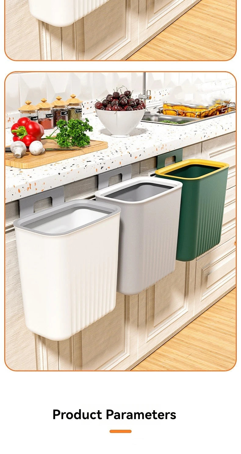 Cubo de basura de clasificación de cocina montado en la pared con tapa, tapa deslizante colgante creativa de gran capacidad sin rastro para el hogar