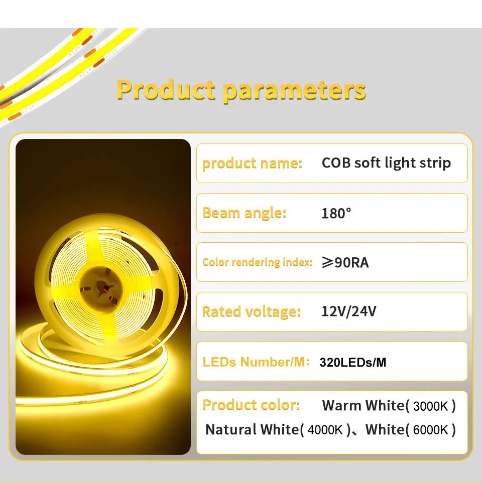 Tira LED COB Flexible de Alta Densidad para Decoración