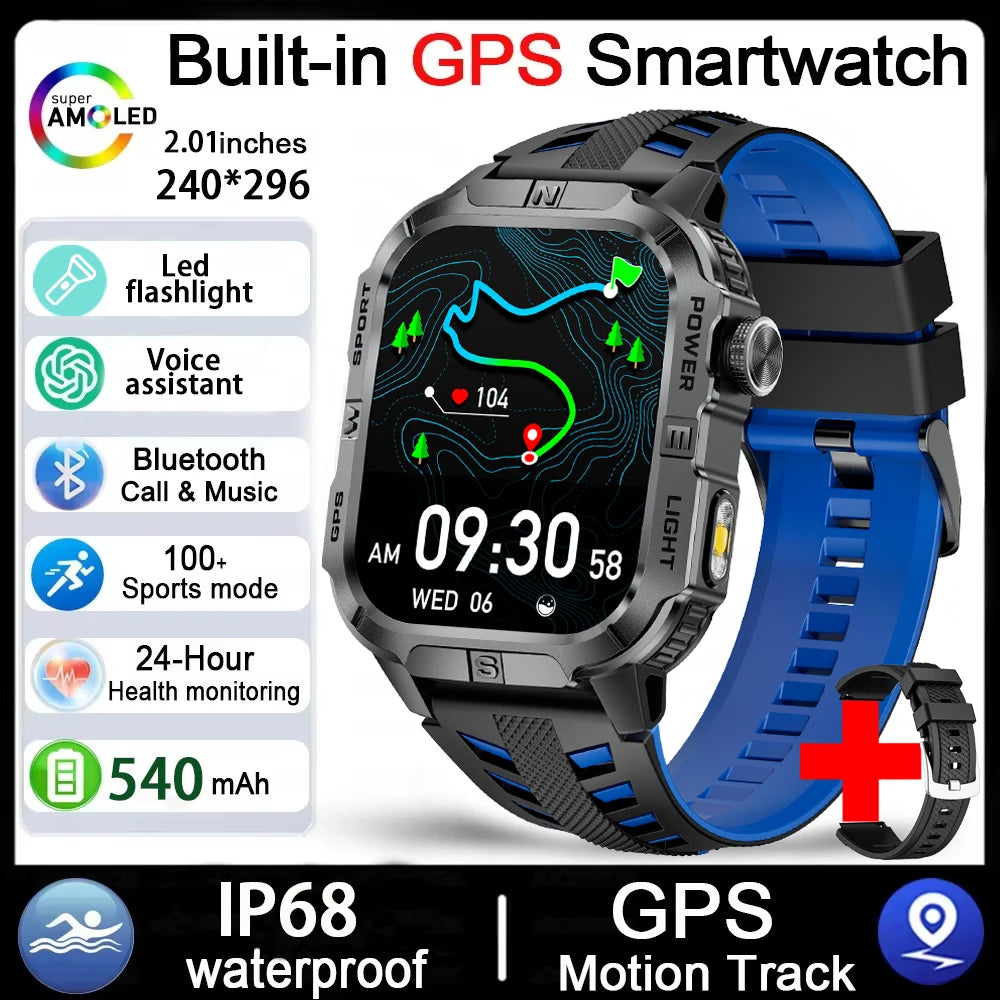 Reloj Inteligente Militar con GPS, LED, Brújula e IP68