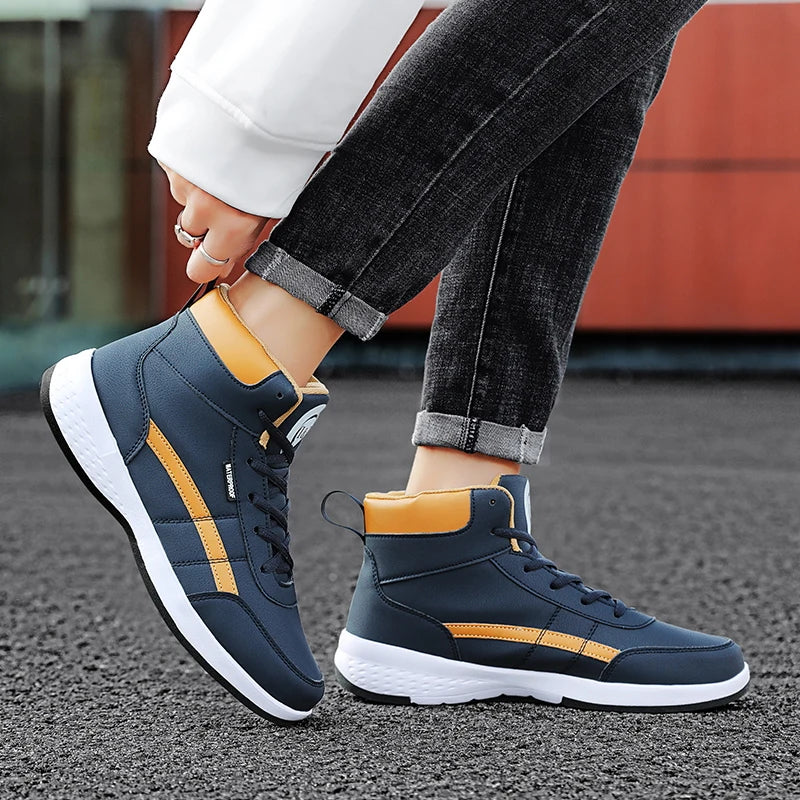 YRZL-Zapatos Deportivos de cuero para hombre, Zapatillas altas impermeables para caminar, ocio, antideslizantes, primavera y otoño