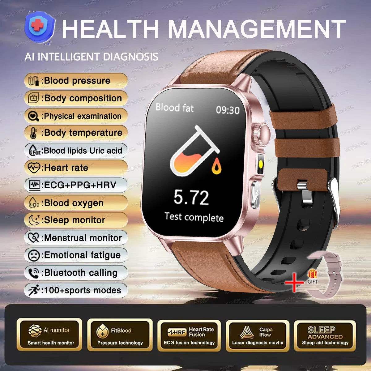 Reloj Inteligente con Diagnóstico ECG, Oxígeno en Sangre y Pantalla AMOLED