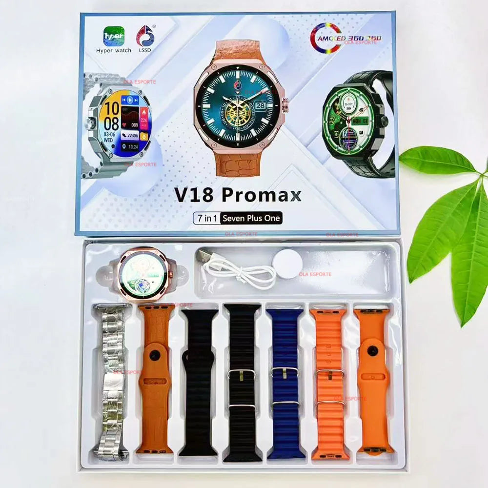 Reloj inteligente 7 en 1 con correas, pantalla AMOLED, dial 3D, GPS, llamadas Bluetooth, resistente al agua IP68, para hombres y mujeres, compatible con Android e iOS, nuevo Hw12