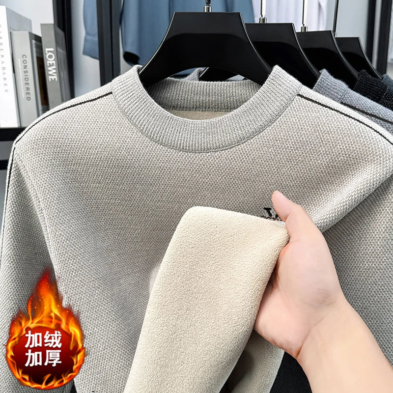Suéter de Hombre Cuello Redondo Grueso de Invierno Color Sólido