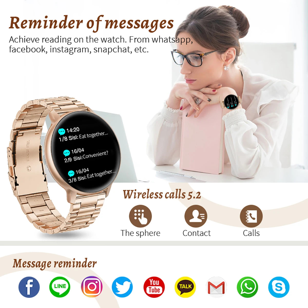 LIGE Reloj Inteligente Mujer Esfera Personalizada