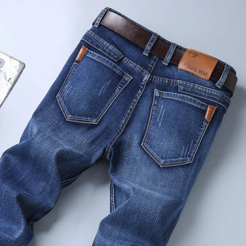 Pantalones Vaqueros Coreanos para Hombre, Elásticos, Ajuste Regular