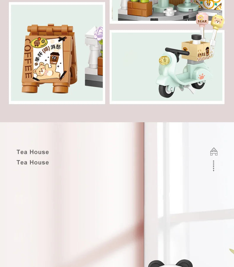 LOZ - Juego de Bloques de Construcción de la Serie Escena Urbana Plegable, Casa de Té Panda, Cafetería, Adorno de Escritorio, Regalo de Cumpleaños para Adultos