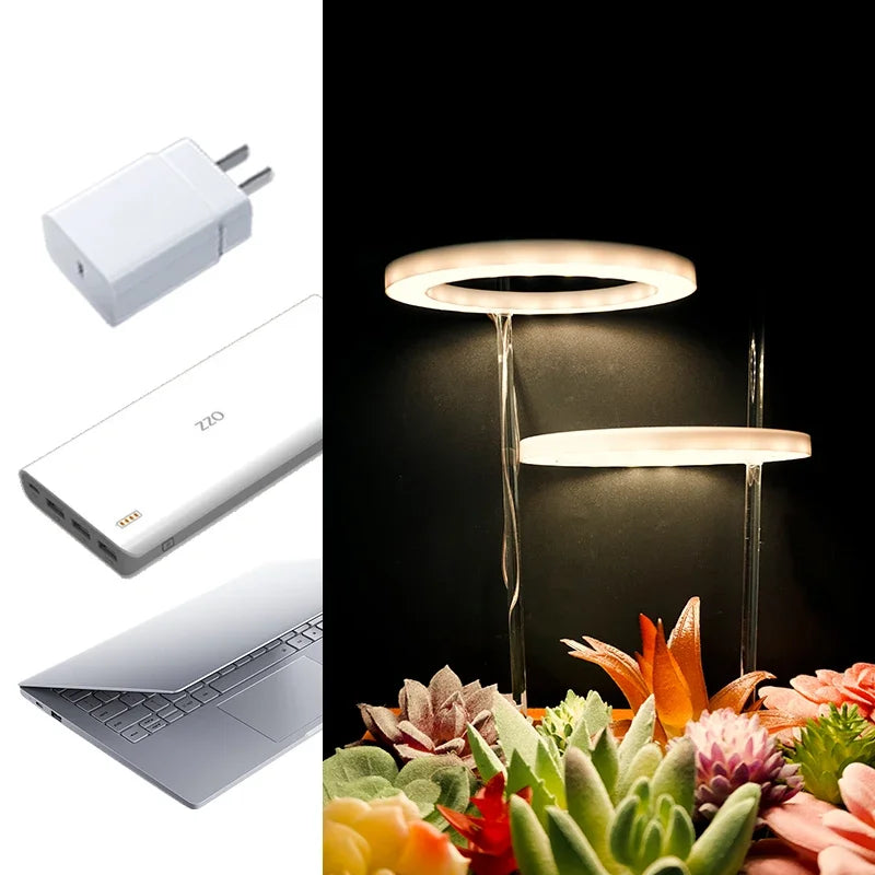 Anillo de Ángel LED para cultivo de luz, fitoamplificador USB de 5V CC para plantas, lámparas de espectro completo para plantas de interior, plántulas de invernadero, flores para el hogar
