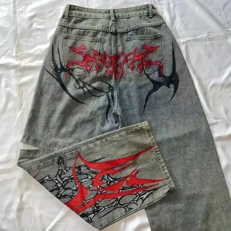 Pantalones Vaqueros Holgados Vintage de Pierna Ancha Y2K para Mujer