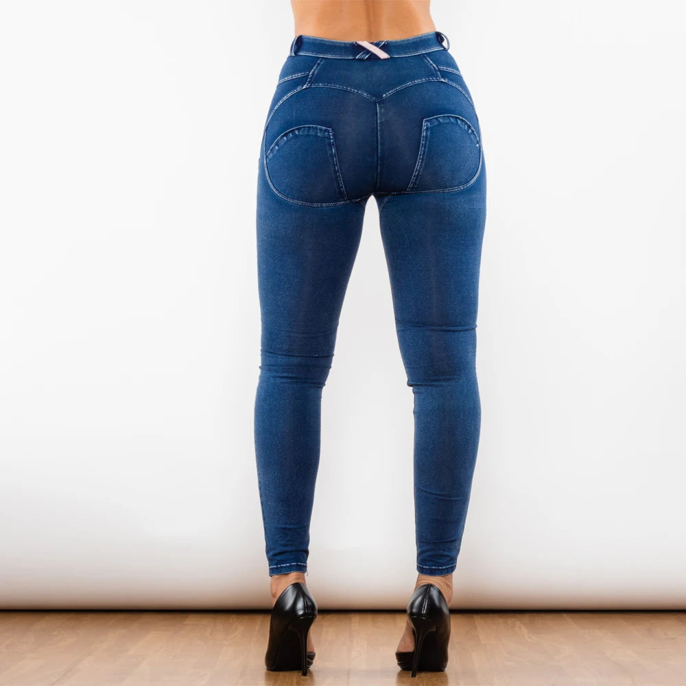 Jeggings Azul Lavado con Rasgado y Realce de Glúteos, Cintura Media