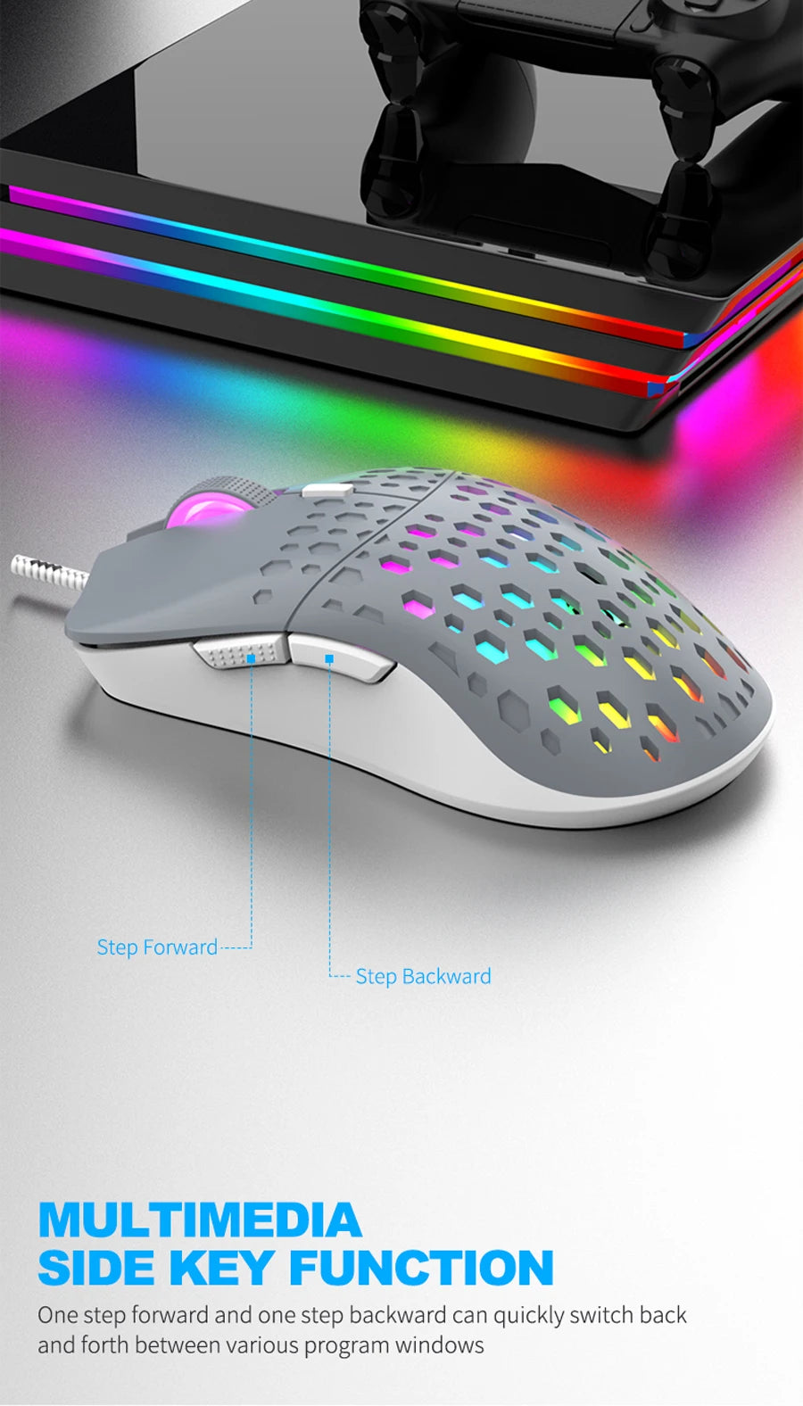 RAIKU G701-ratón con cable de 6 teclas, Mouse con iluminación colorida para juegos y oficina para Microsoft Windows y Apple IOS System