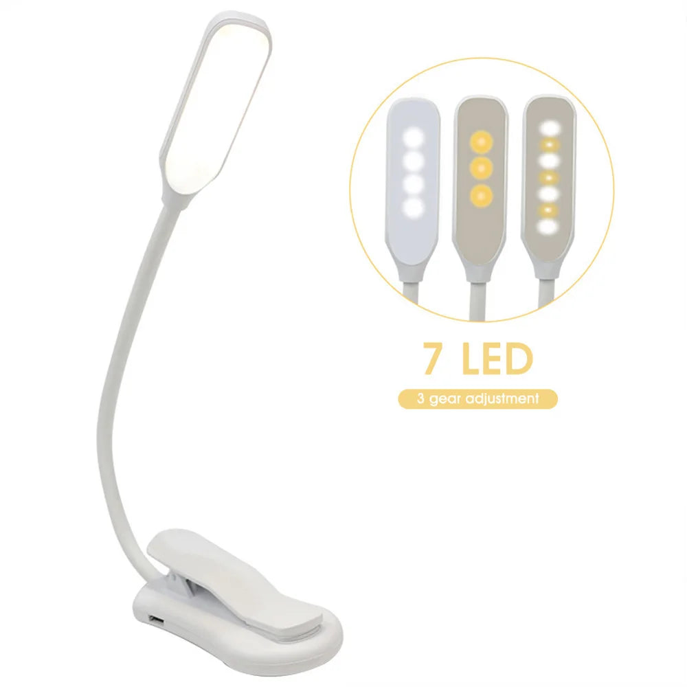 Luz de Lectura LED Clip Recargable USB 3 Niveles