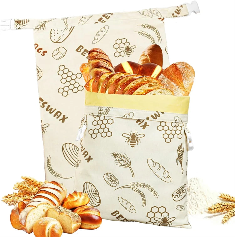 Bolsas Reutilizables para Pan de Cera de Abeja LMETJMA, Bolsas de Almacenamiento de Pan de Lino y Algodón, Herméticas para Mantener la Frescura del Pan Casero