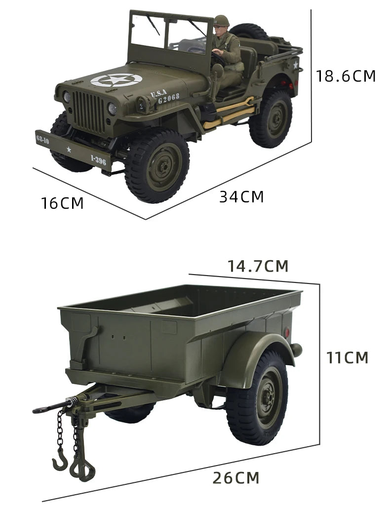 Coche RC JJRC C8815, Jeep Willys 1941, 2.4g 4WD RTR, Crawler, Camioneta Militar Todoterreno, Juguete de Escala, Regalo para Niños