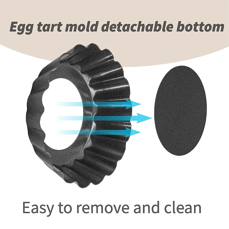LMETJMA Mini moldes para tarta, moldes para tarta de huevo de 8cm con fondo extraíble, molde para tarta pequeña antiadherente, latas para magdalenas estriadas, sartén para tarta JT221