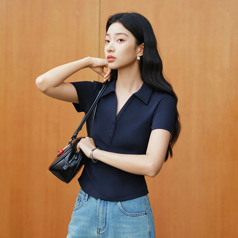 Camiseta Polo de Mujer, Corte Corto, Manga Corta