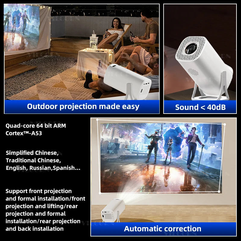 Mini Proyector Consola de Videojuegos 36000 Juegos con Android 11 Video 1080P Proyector para Interiores y Exteriores