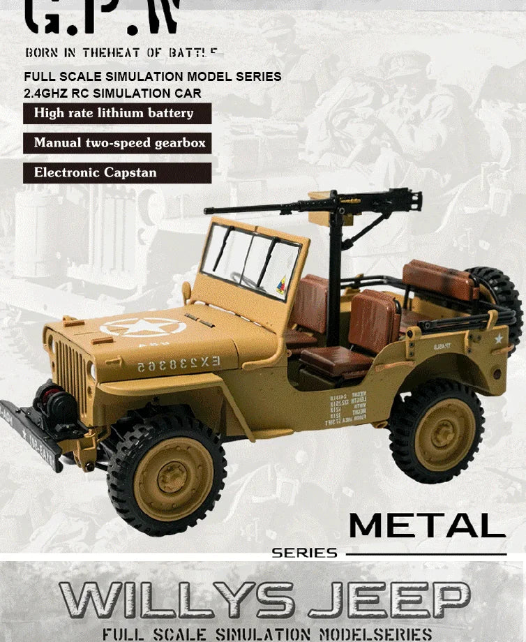 Jeep Willys RC 1/14 Militar con Cabrestante 4WD